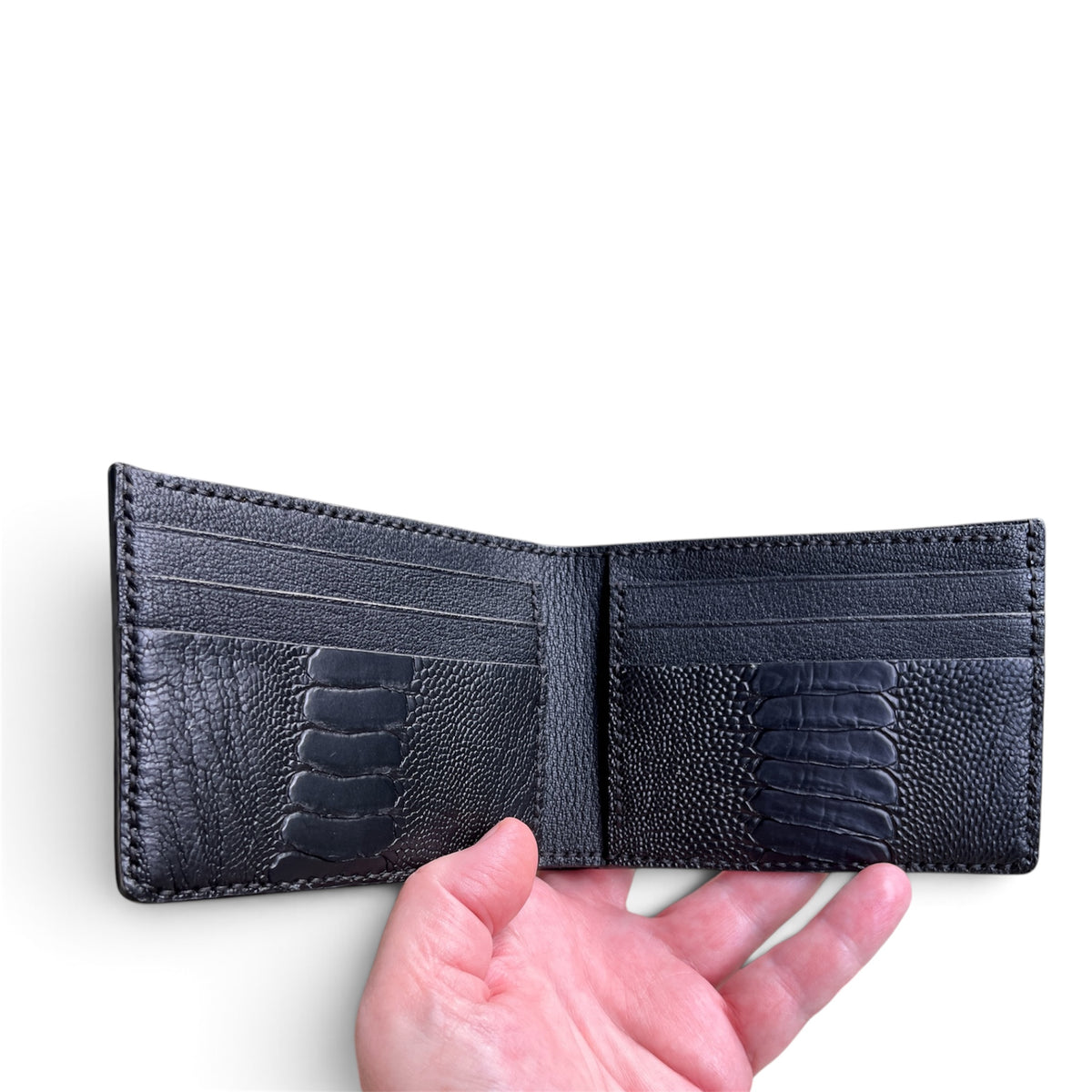 Genuine ostrich leg bifold wallet