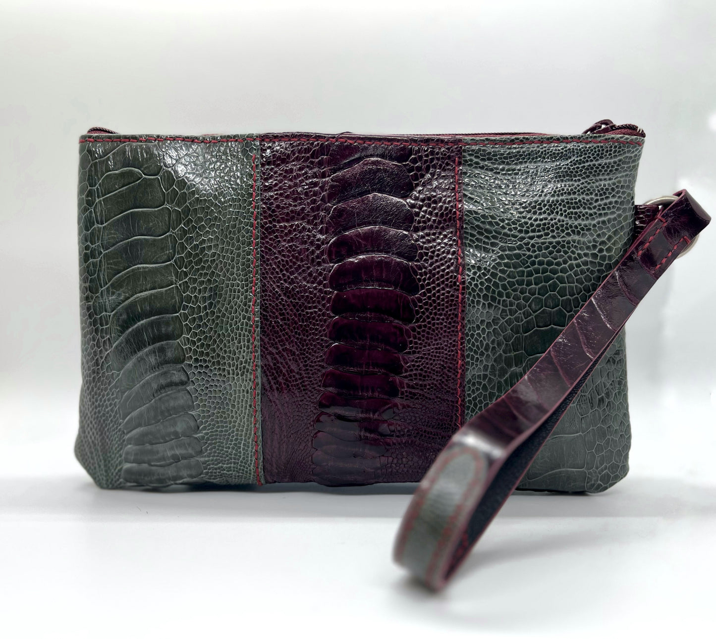 Genuine ostrich legs clutch/wristlet handbag