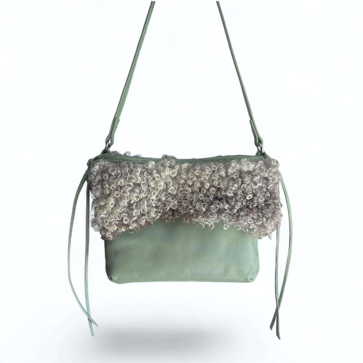Sheepskin trimmed Italian calf shoulder bag