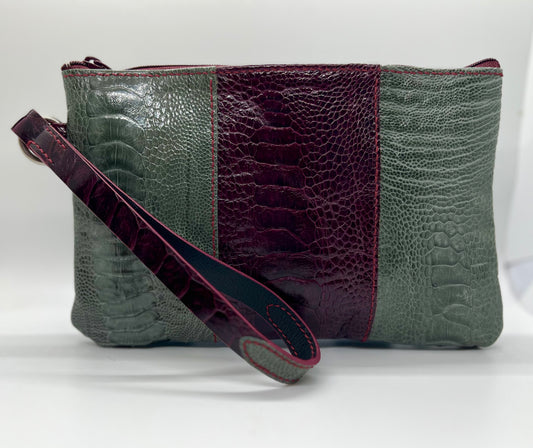 Genuine ostrich legs clutch/wristlet handbag